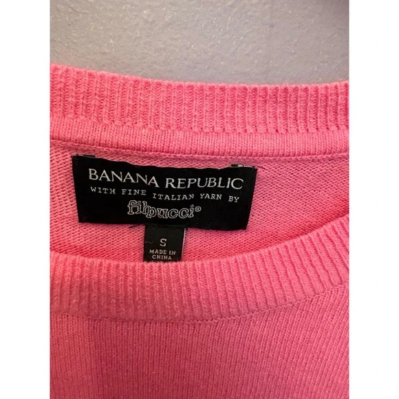 Banana Republic Italian Yarn Filpucci Pink Crewneck Sweater Tie Wool Cashmere S - Picture 3 of 4